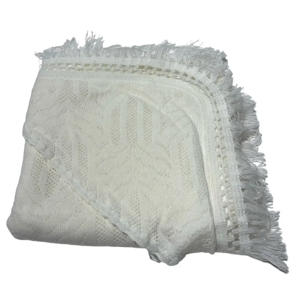 Vintage Acrylic Baby Blanket With Hood Fringe Mon Chic Bebe Made In Lebanon